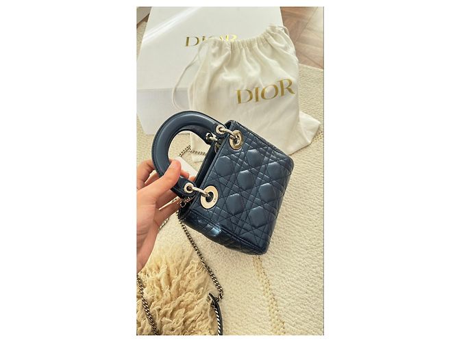 Borsa mini Lady Dior in pelle blu - vista 7