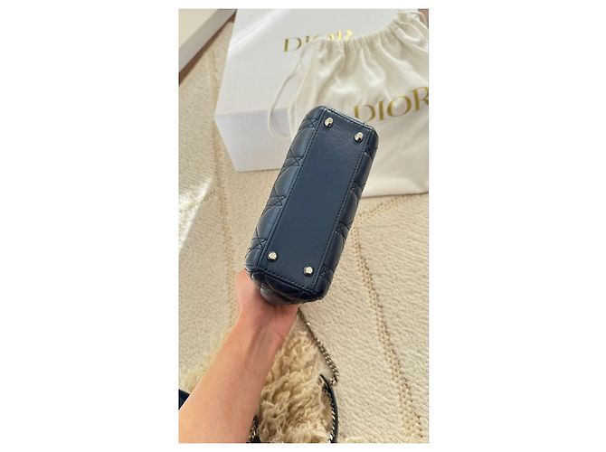 Borsa mini Lady Dior in pelle blu - vista 8