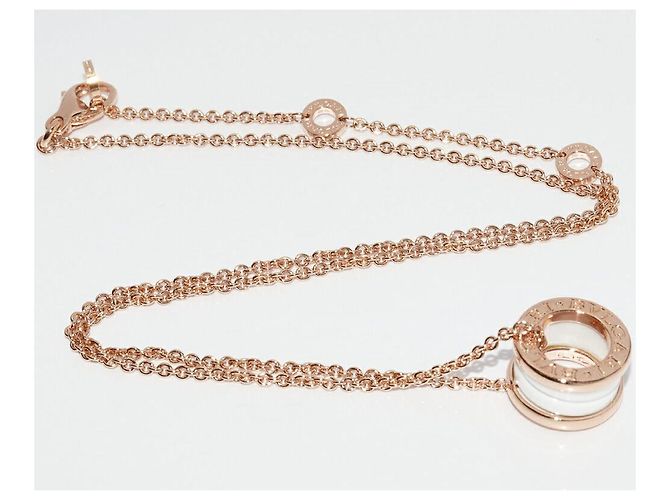 Bulgari Colar BVLGARI B.zero1 em ouro rosa Au750 e cerâmica branca Branco Dourado - vista 3