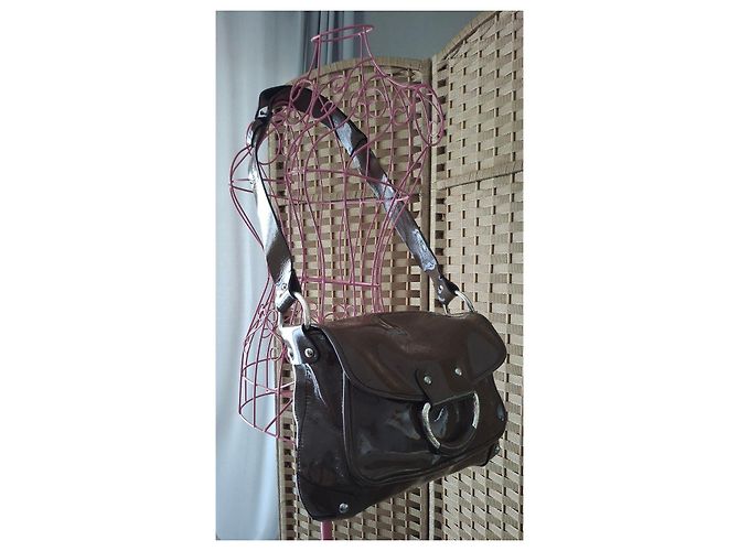 Séquoia Borsa a spalla in pelle verniciata marrone - vista 13