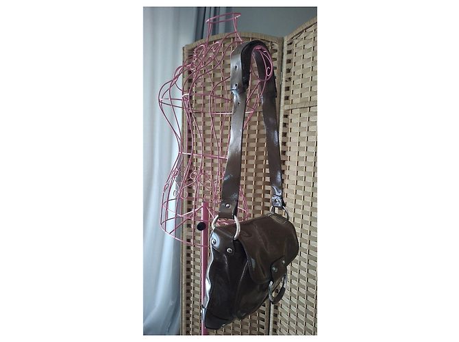 Séquoia Borsa a spalla in pelle verniciata marrone - vista 15