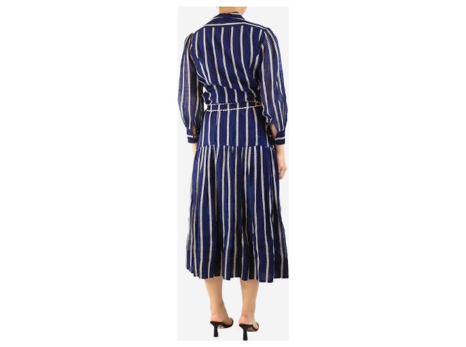 Autre Marque Blau gestreiftes Midikleid mit Gürtel - Größe UK 12 - Ansicht 2