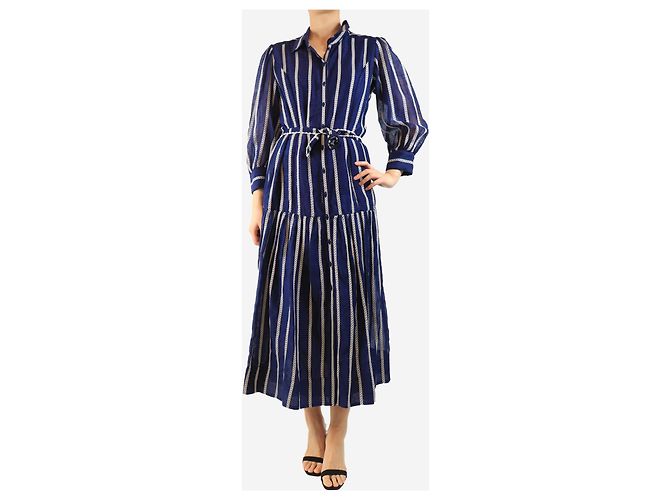 Autre Marque Blau gestreiftes Midikleid mit Gürtel - Größe UK 12 - Ansicht 3