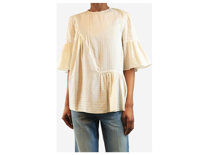 Stella Mc Cartney Top panelado a rayas crema y dorado - talla UK 8 Crudo - vista 3