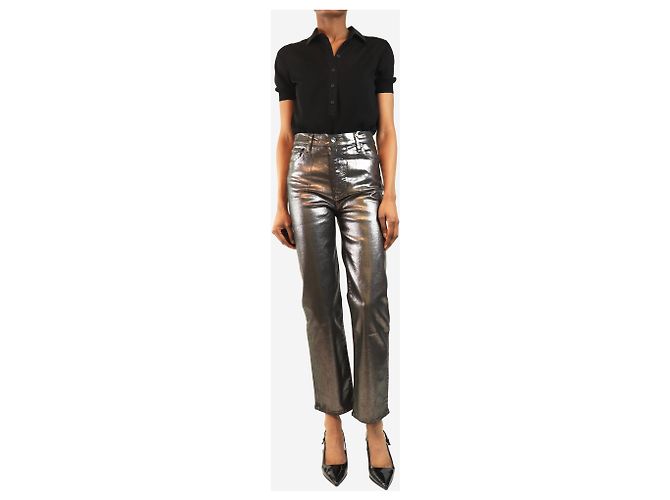 Frame Denim Metallic graue Le Sleek Straight Jeans - Größe UK 8 - Ansicht 2