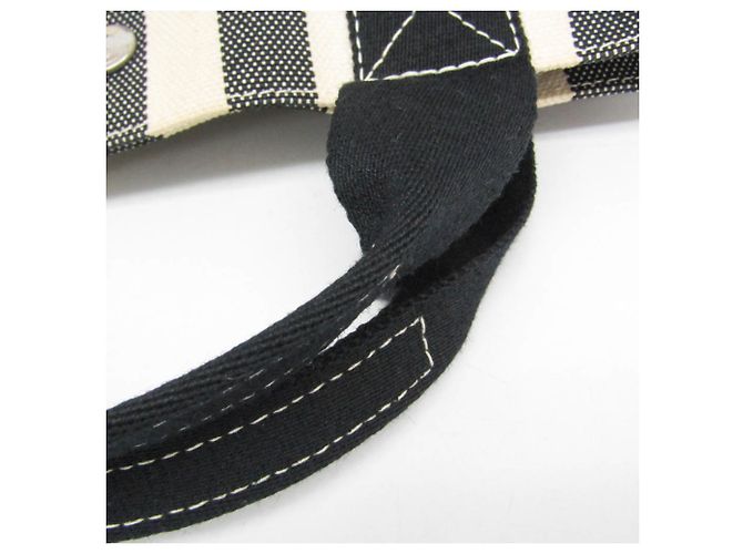 Hermès Cannes PM Canvas Tote Bag Schwarz Aus weiß - Ansicht 12