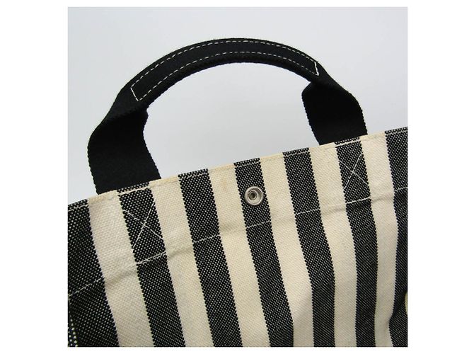 Hermès Cannes PM Canvas Tote Bag Schwarz Aus weiß - Ansicht 14