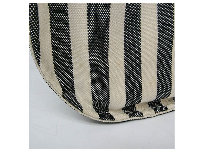 Hermès Cannes PM Canvas Tote Bag Schwarz Aus weiß - Ansicht 15