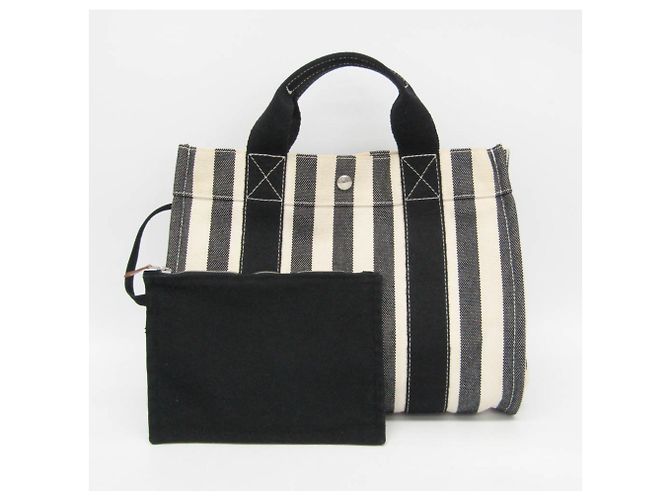 Hermès Cannes PM Canvas Tote Bag Schwarz Aus weiß - Ansicht 2