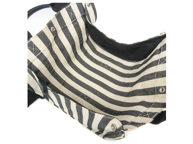 Hermès Cannes PM Canvas Tote Bag Schwarz Aus weiß - Ansicht 4