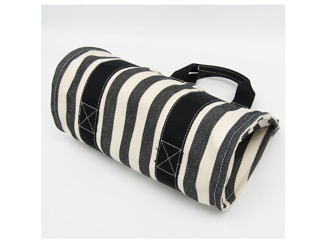 Hermès Cannes PM Canvas Tote Bag Schwarz Aus weiß - Ansicht 6
