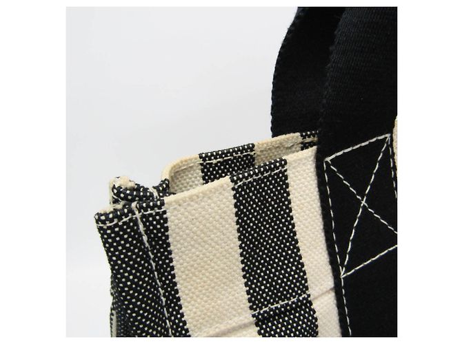 Hermès Cannes PM Canvas Tote Bag Schwarz Aus weiß - Ansicht 8