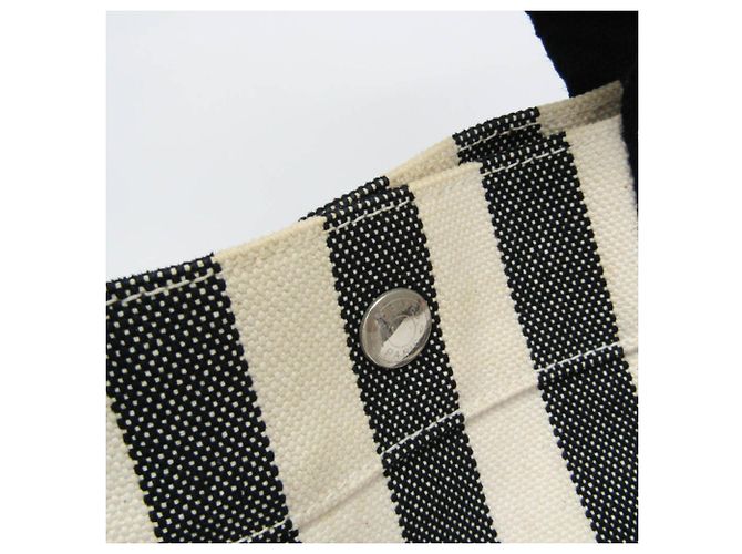 Hermès Cannes PM Canvas Tote Bag Schwarz Aus weiß - Ansicht 9