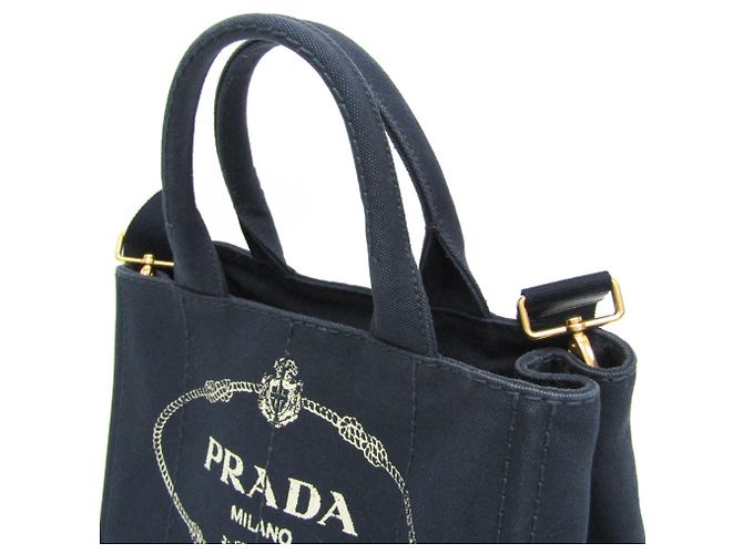 Tote Prada Canapa Damen Schultertasche aus Canvas Marineblau - Ansicht 7
