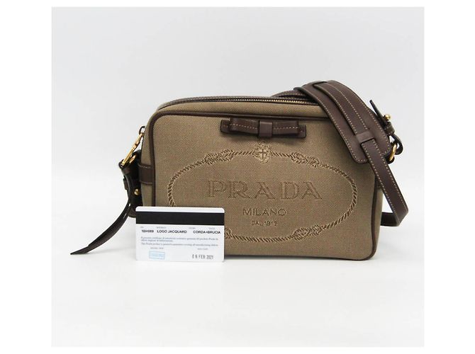 Borsa a Spalla Donna Prada LOGO JACQUARD 1BH089 Marrone Beige - vista 2