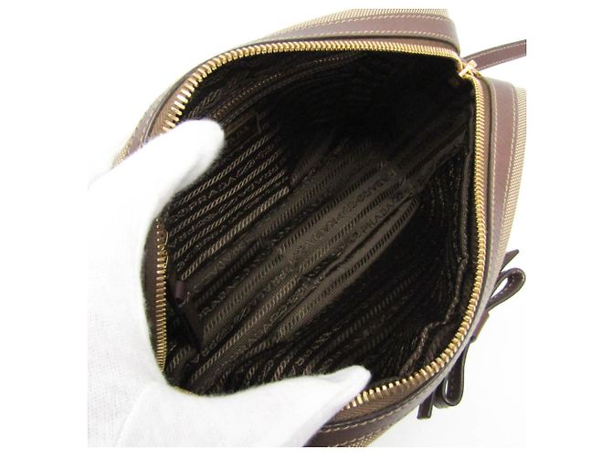 Borsa a Spalla Donna Prada LOGO JACQUARD 1BH089 Marrone Beige - vista 4