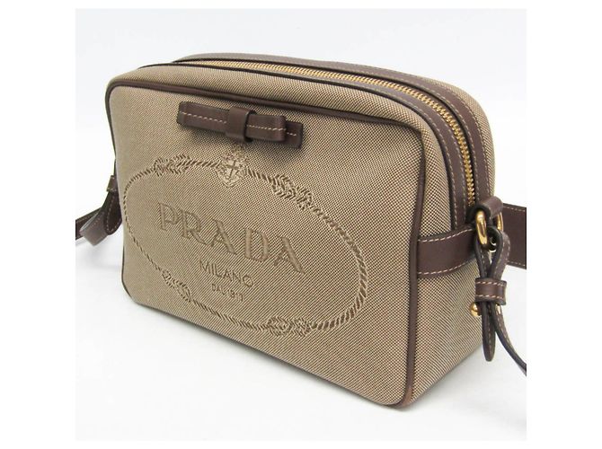 Borsa a Spalla Donna Prada LOGO JACQUARD 1BH089 Marrone Beige - vista 7