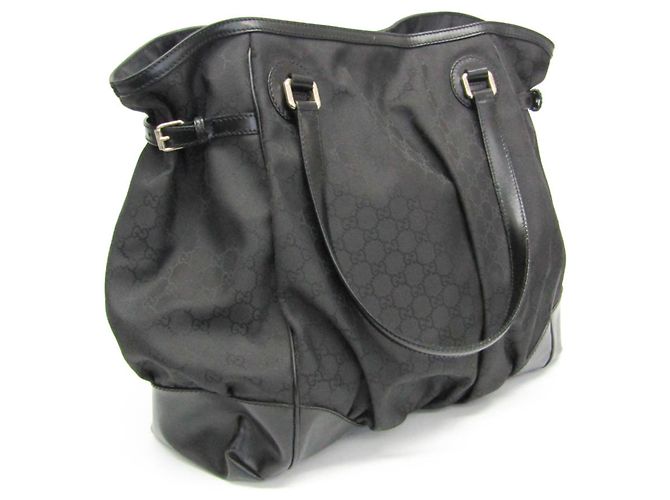 Borsa tote in nylon e pelle nera da donna Gucci 257290 Nero - vista 10