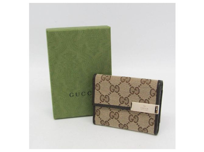 Portafoglio tri-fold da donna Gucci in tela GG e pelle Marrone Beige - vista 2