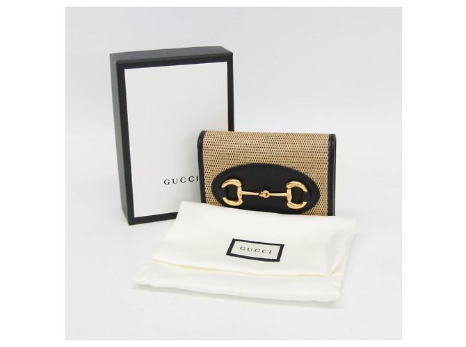 Mini billetera Gucci Horsebit 1955 Negro Beige - vista 2