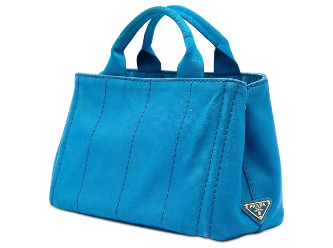 Sacola Prada Blue Small Canvas Canapa Logo Azul - vista 2