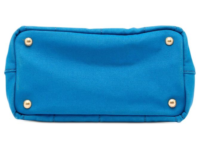 Sacola Prada Blue Small Canvas Canapa Logo Azul - vista 3