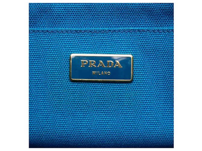 Sacola Prada Blue Small Canvas Canapa Logo Azul - vista 5
