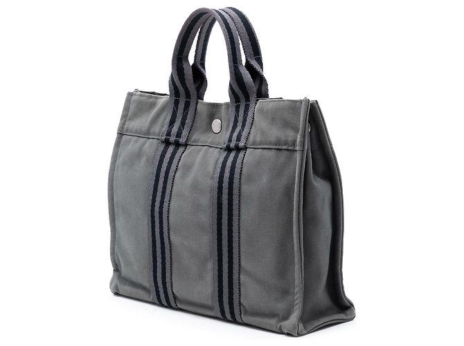 Hermès Borsa Fourre Tout PM in Tela Grigia Marrone Grigio antracite - vista 2