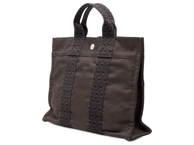 Hermès Tasche Herline PM aus grauem Canvas Braun Anthrazitgrau - Ansicht 2
