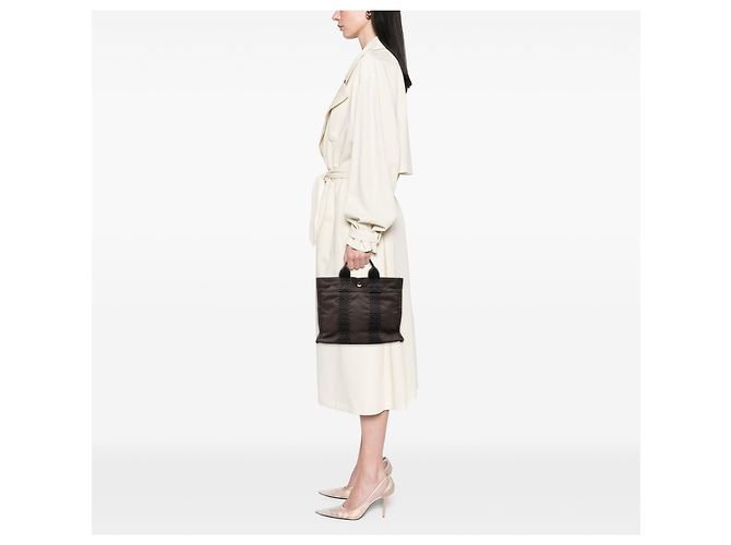 Hermès Tasche Herline PM aus grauem Canvas Braun Anthrazitgrau - Ansicht 6