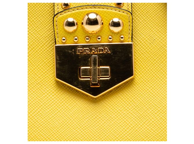 Borsa Promenade in pelle Saffiano gialla con borchie di Prada Giallo - vista 6