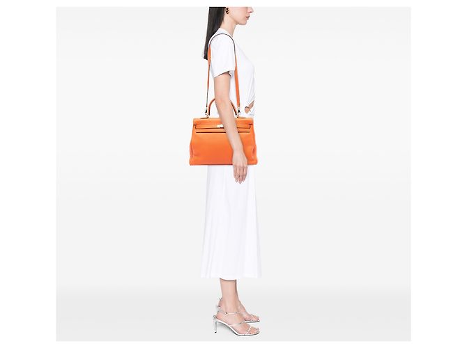 Hermès Arancione Togo Kelly II Retourne 35 - vista 7