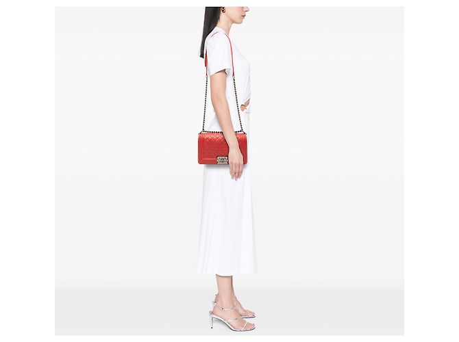 Chanel Rosso Antico Medio Boy Flap in Pelle di Agnello - vista 7
