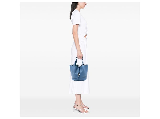Hermès Picotin Lock 22 in Pelle Clemence Blu - vista 7