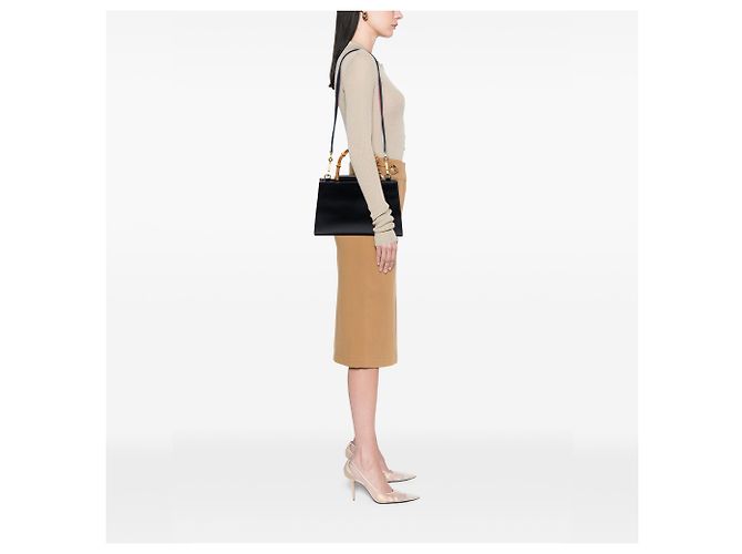 Bamboo Bolso Nymphaea de piel de becerro negra y web de bambú pequeño Gucci Negro - vista 7