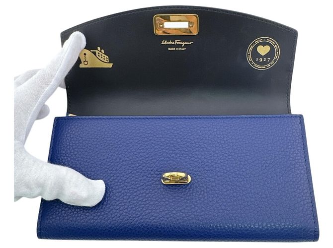 Cartera larga con hardware Gancini de Salvatore Ferragamo Azul marino - vista 7