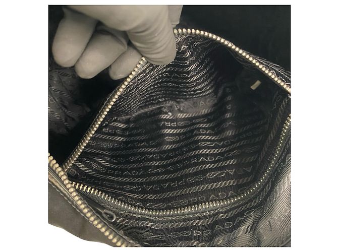 Borsa Tote in Nylon e Pelle Nera Prada Nero - vista 10