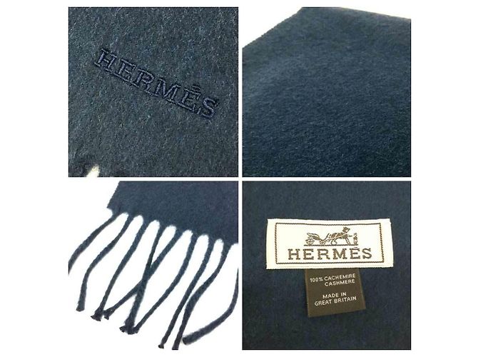 Xale de cashmere Hermès Azul Azul marinho - vista 3