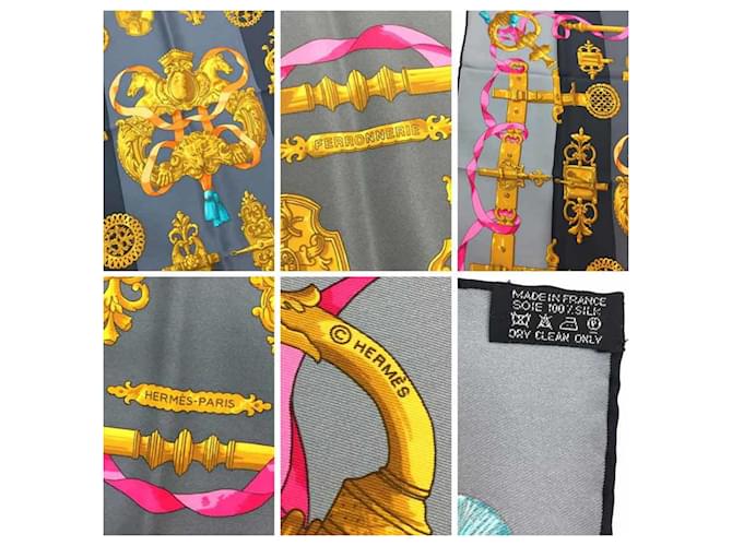 Bufanda de seda gris Hermès Castaño - vista 2