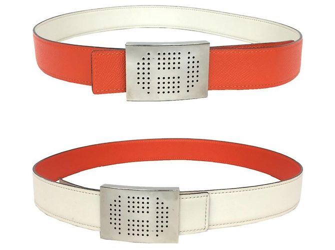 Cintura reversibile da uomo Hermès Bianco Arancione - vista 2