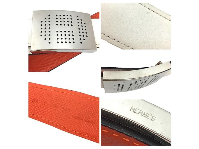 Cintura reversibile da uomo Hermès Bianco Arancione - vista 3