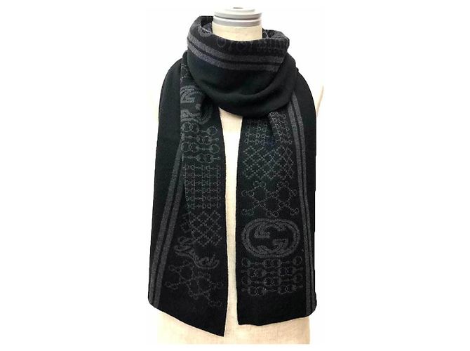 Stola in lana Gucci nera e grigia Marrone Nero - vista 2