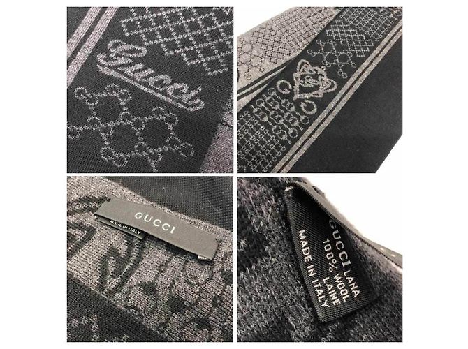Stola in lana Gucci nera e grigia Marrone Nero - vista 3
