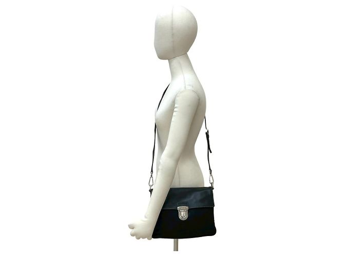Sac à bandoulière en cuir et nylon Tessuto avec logo triangle Prada Noir - vue 2