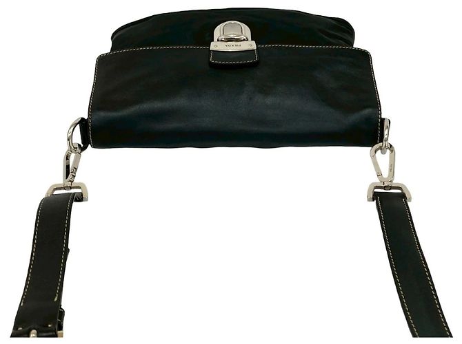 Sac à bandoulière en cuir et nylon Tessuto avec logo triangle Prada Noir - vue 4
