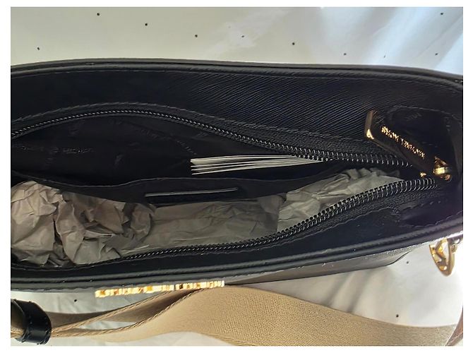 Borsa a spalla Michael Kors Jet Set Travel in tela nera Nero Beige D'oro - vista 13