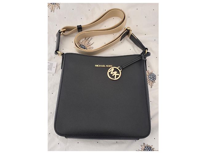 Borsa a spalla Michael Kors Jet Set Travel in tela nera Nero Beige D'oro - vista 14