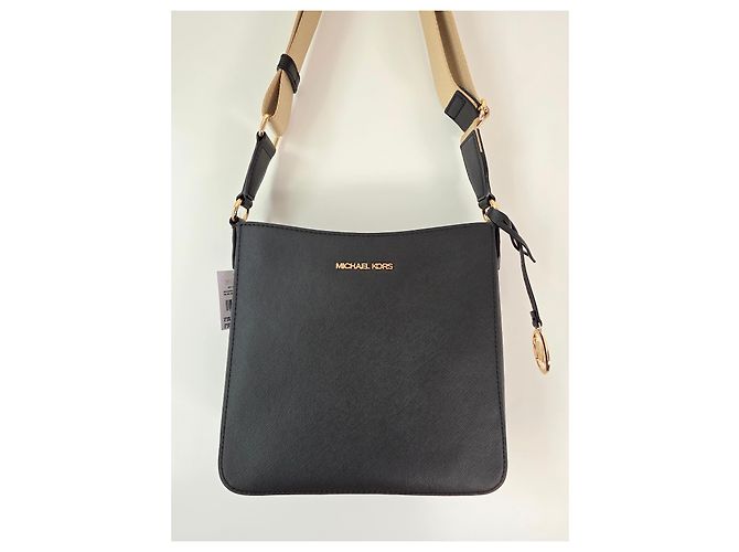 Borsa a spalla Michael Kors Jet Set Travel in tela nera Nero Beige D'oro - vista 7