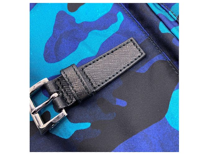 Prada Camouflage Pattern Backpack in Blue Nylon - view 12
