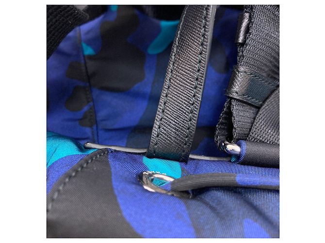 Prada Camouflage Pattern Backpack in Blue Nylon - view 14